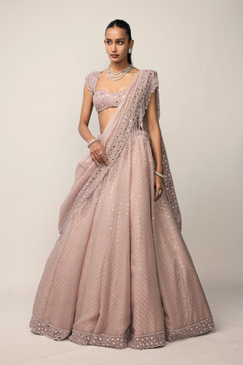 Ash Pink Sequins Embroidered Lehenga Set