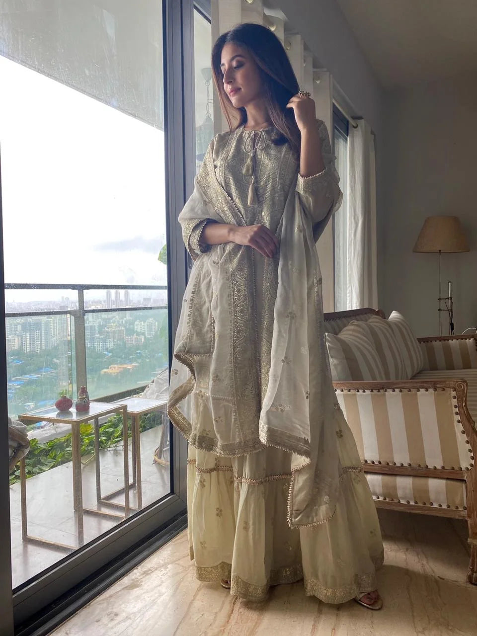 Rati Beige Short Sharara Set