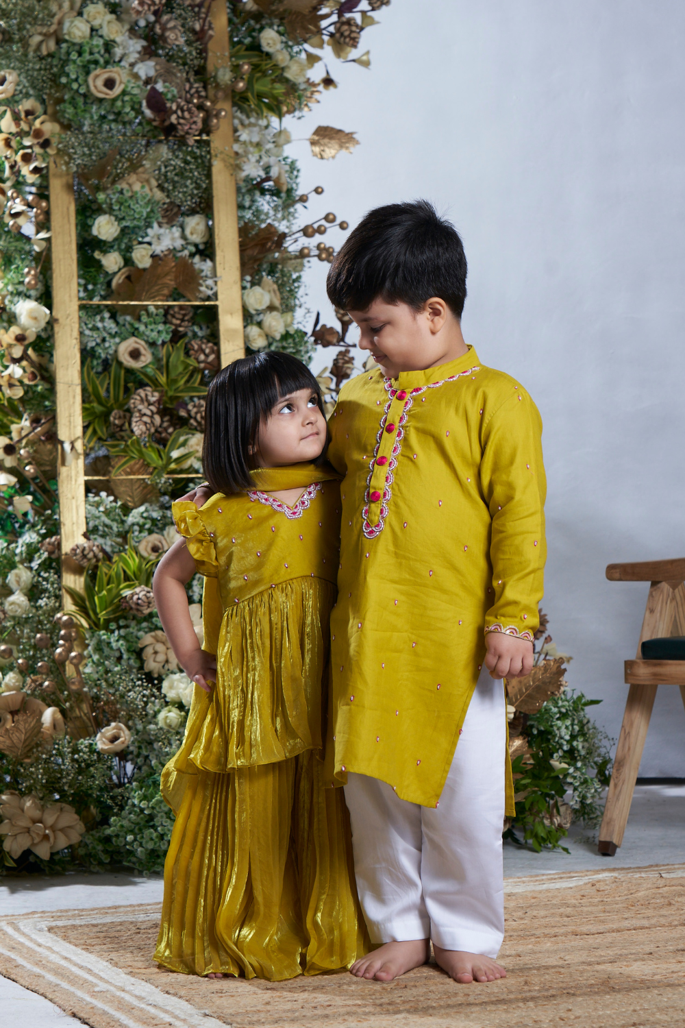 YELLOW PINK SHARARA SET