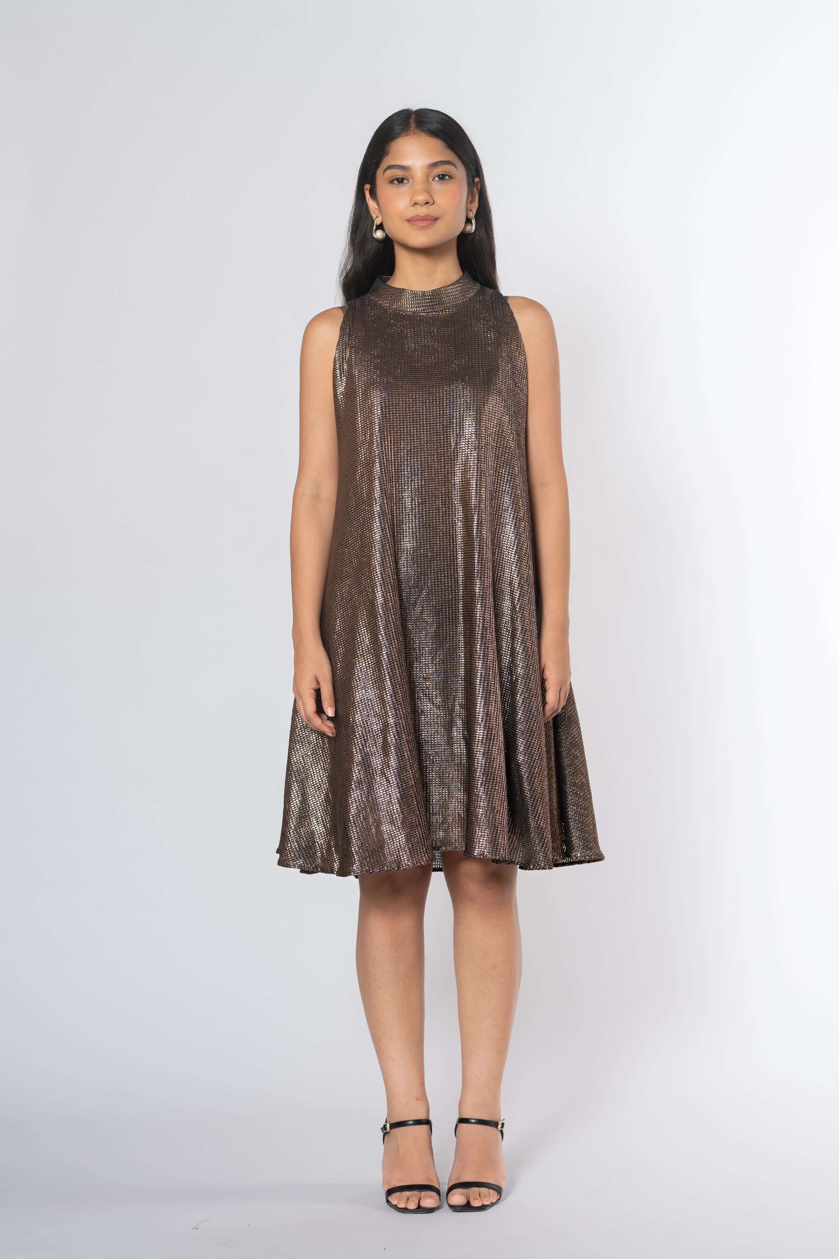 Metallic Cold Shoulder Dress