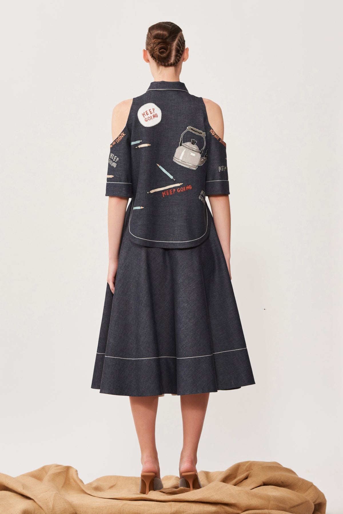 Keep Going Cold Shoulder High Low Shirt With Circular Skirt