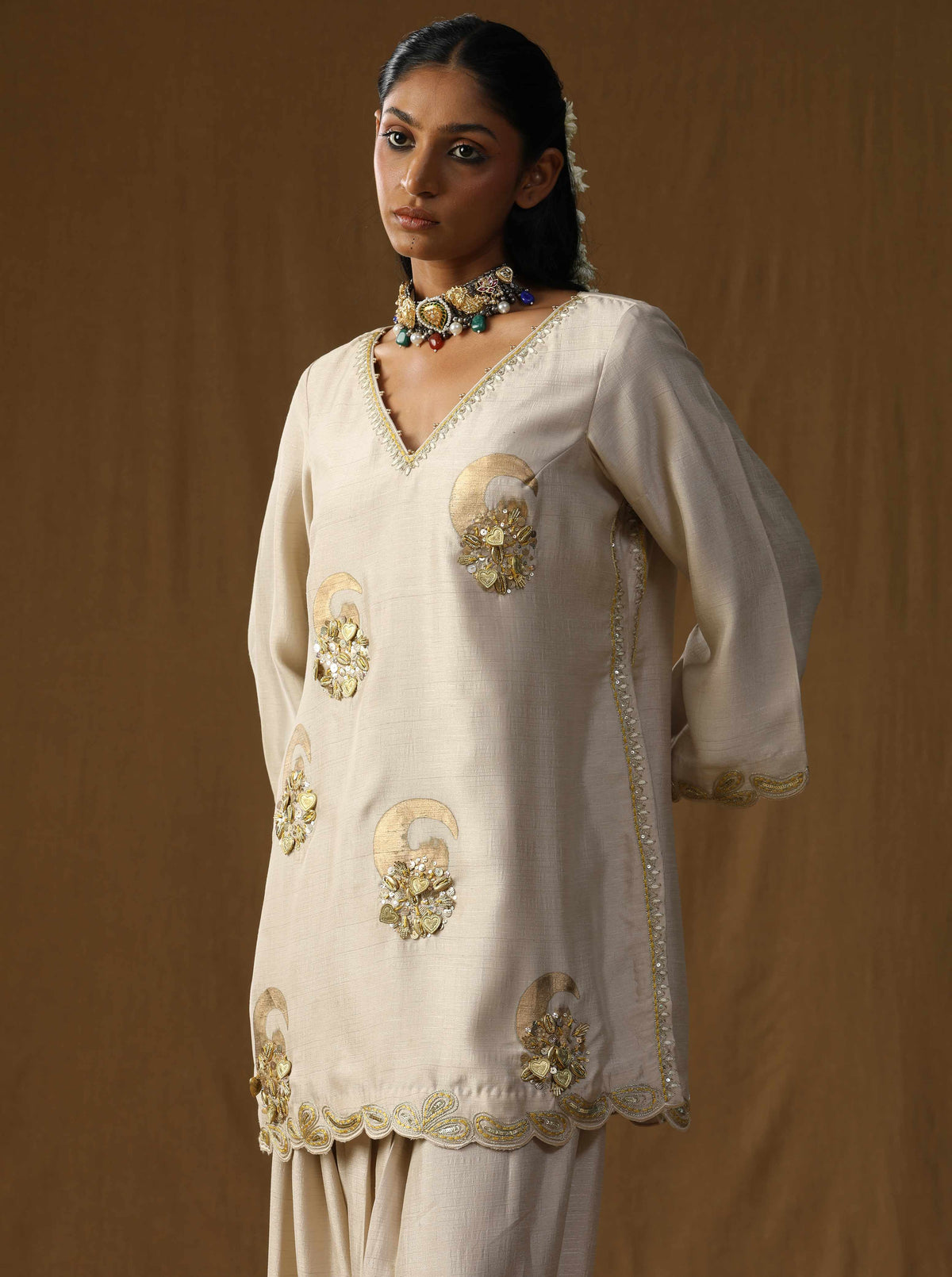 Vrind? Beige Mritika Embroidered Suit Set