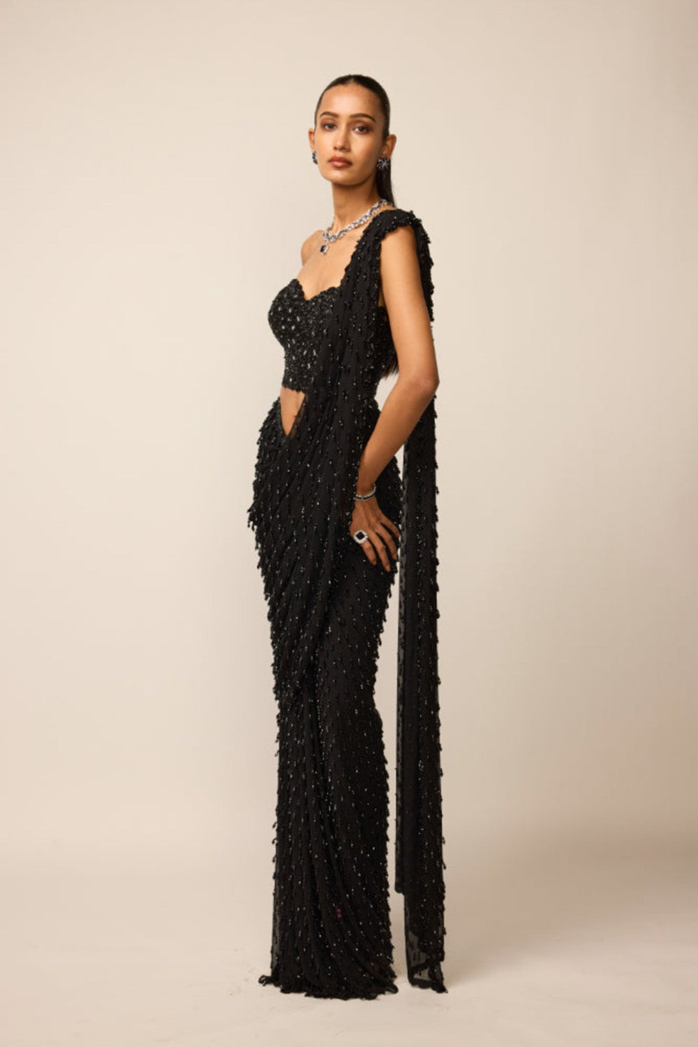 Black Single Drop Saree Set
