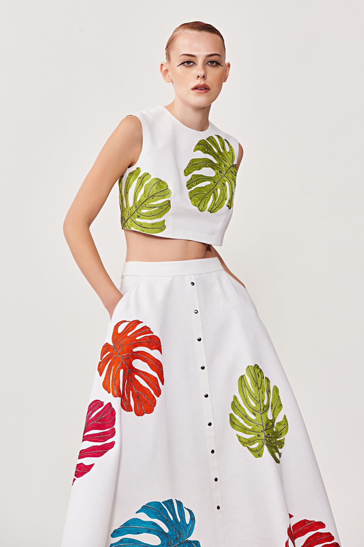 Monstera Leaf Crop Top & Skirt