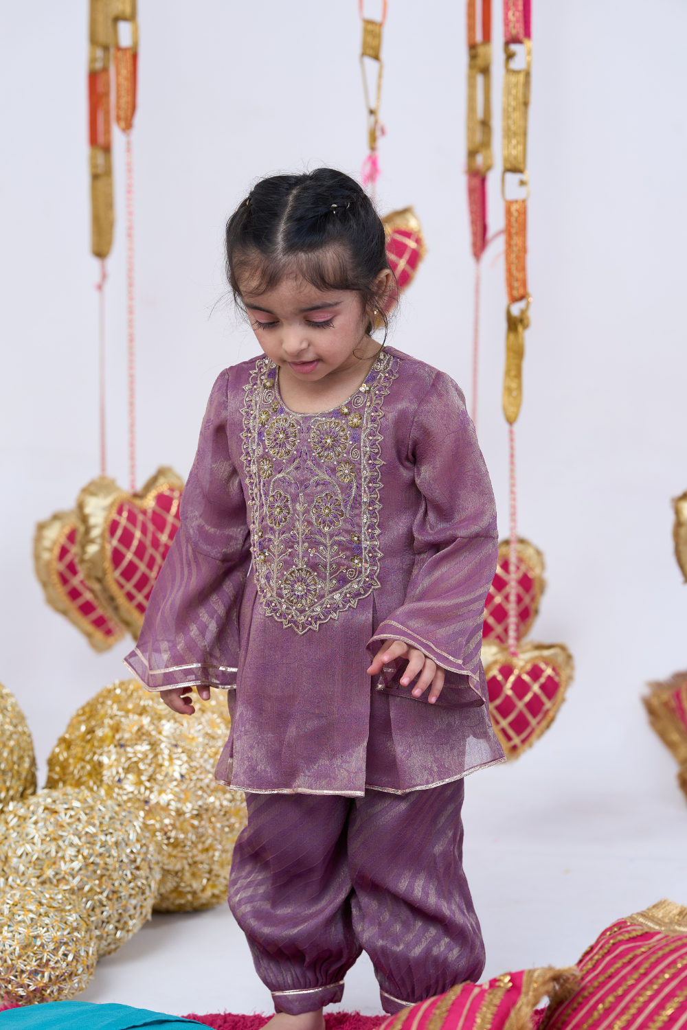 PURPLE HANDWORK KURTA AND BALLOON PANTS