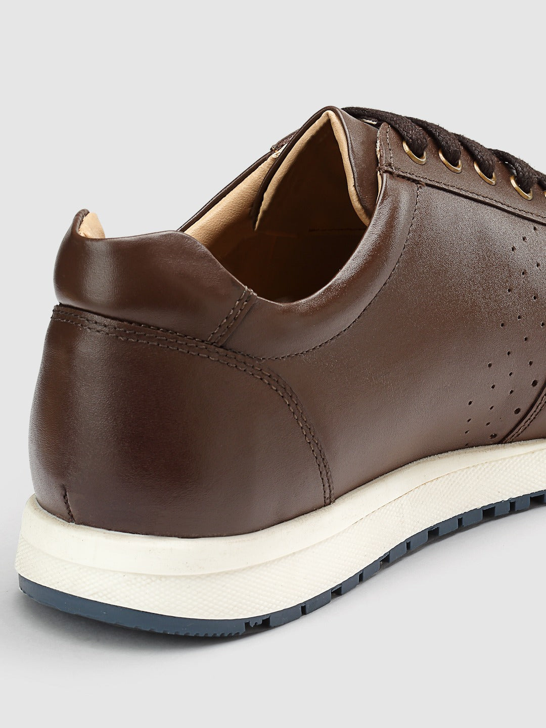 Perforated Brown Leather Sneakers