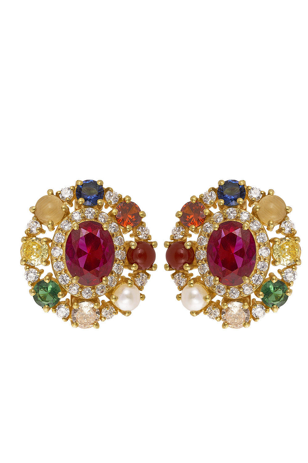 925 Silver Moissanite Polki Navratna Earrings