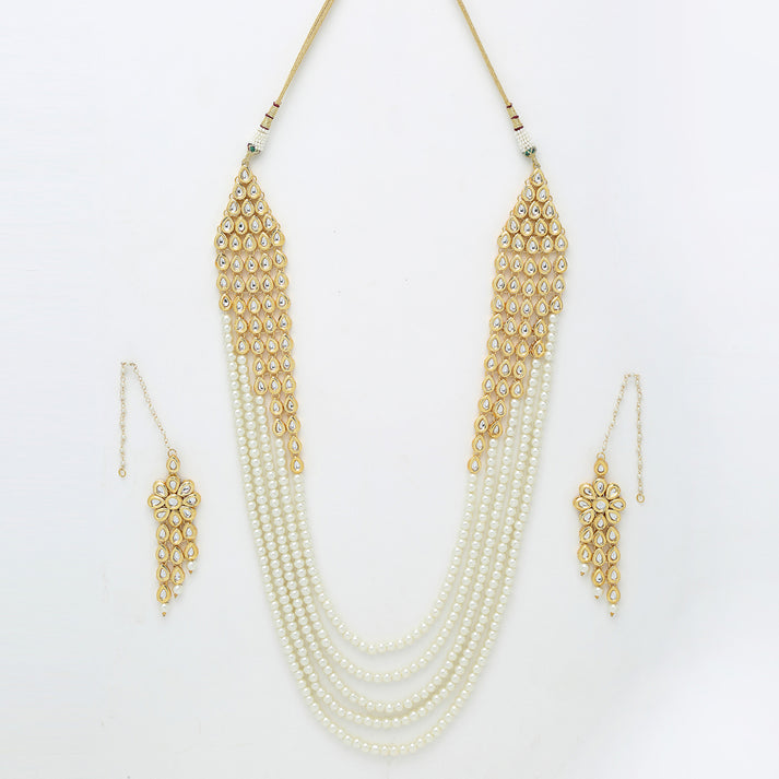 Layered Pearl Kundan Neckpiece With Earrings