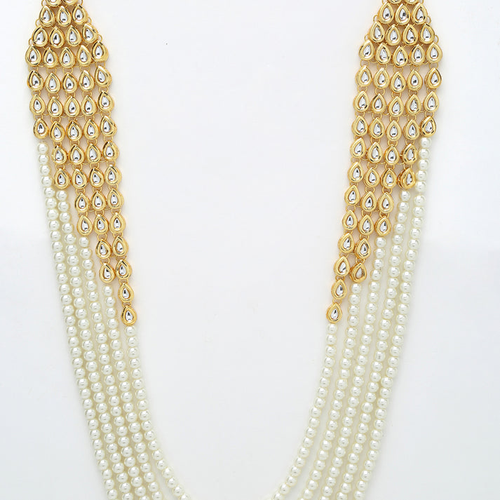Layered Pearl Kundan Neckpiece With Earrings