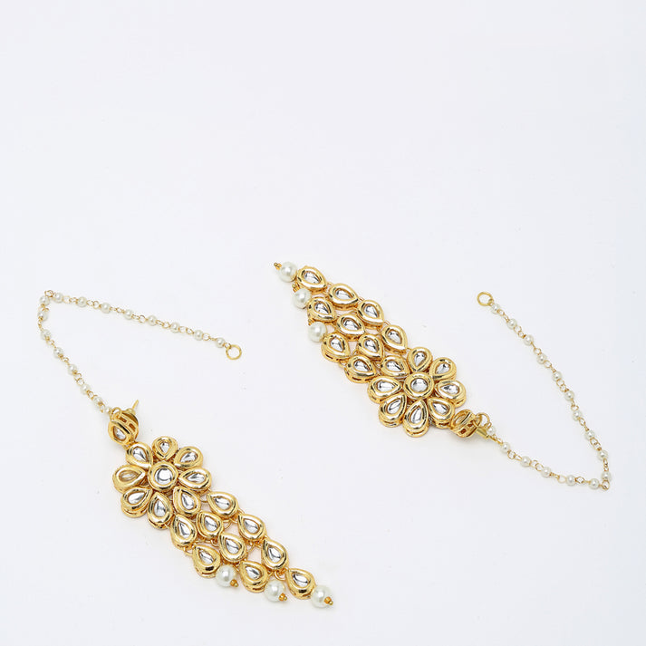 Layered Pearl Kundan Neckpiece With Earrings