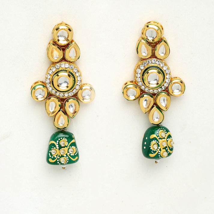 Green And White Kundan Earrings