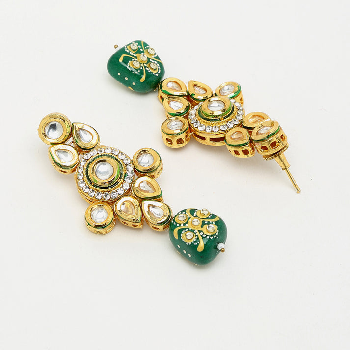 Green And White Kundan Earrings