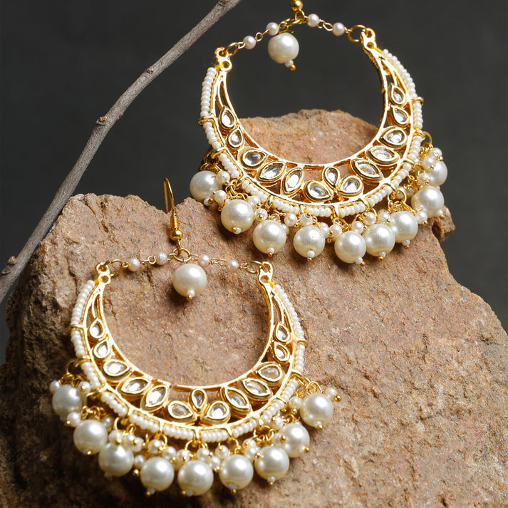 Kundan White Pearl Earrings