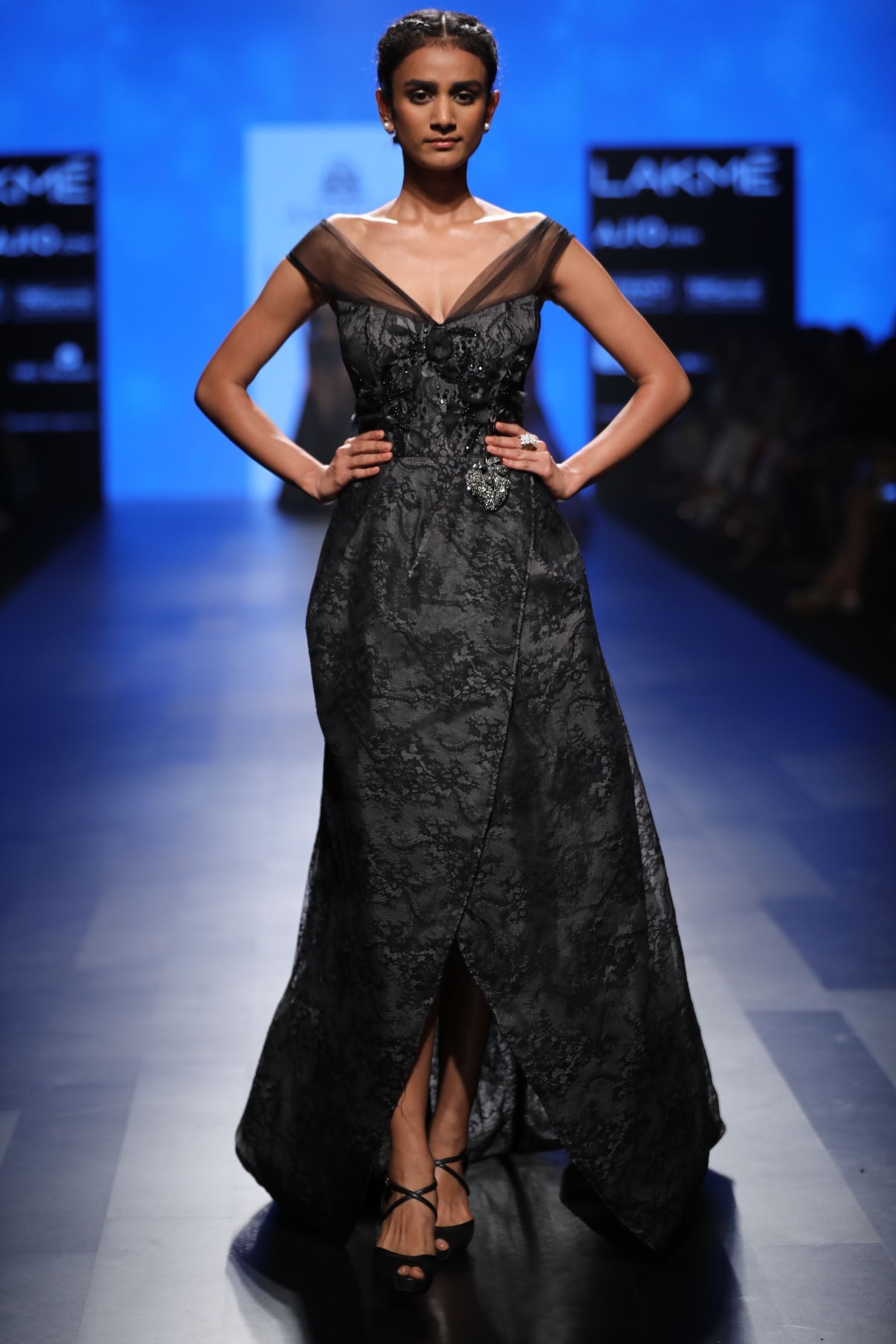 Amit GT - Black lace mullet gown
