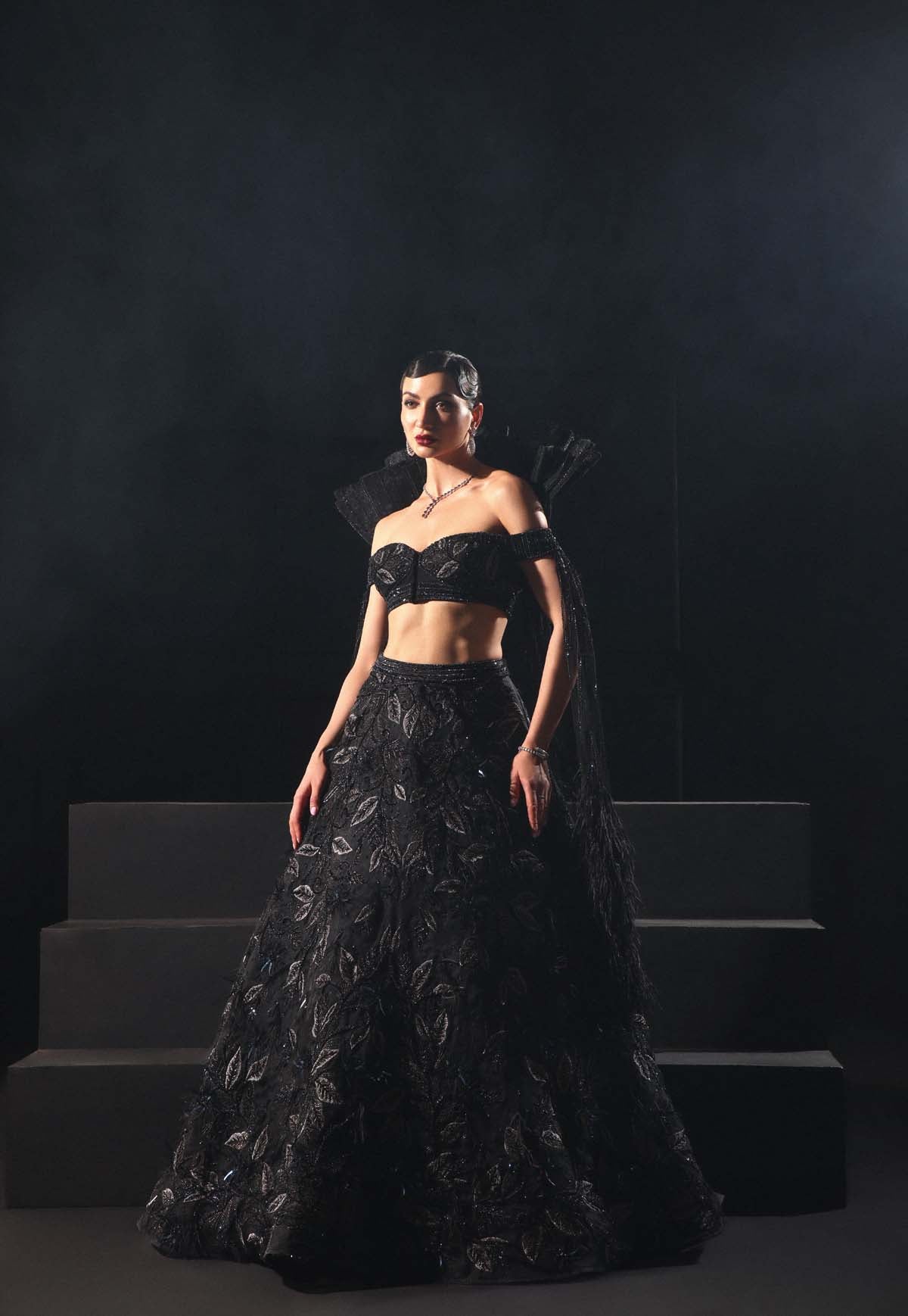 An Embroidered Drape Lehenga Set