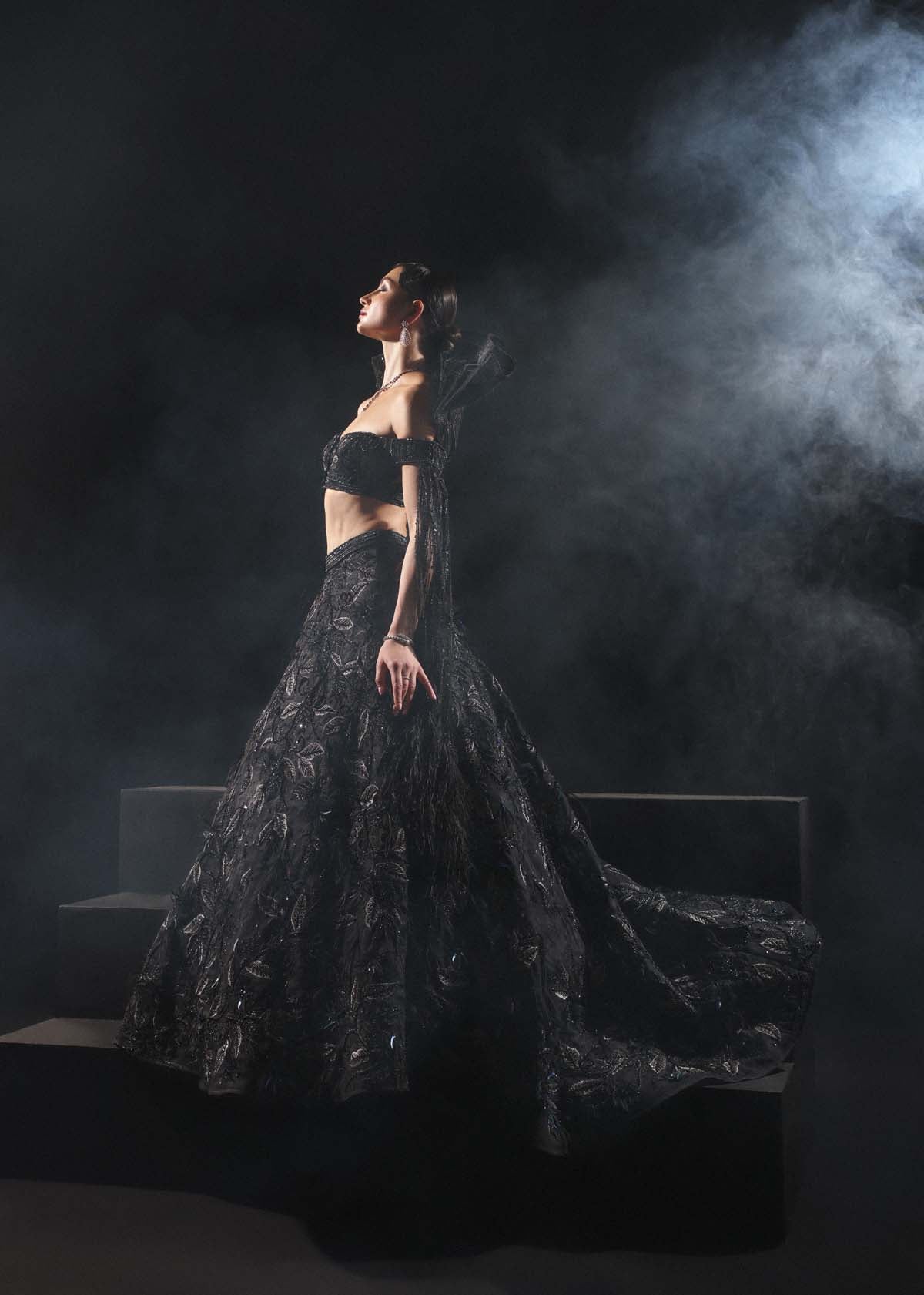 An Embroidered Drape Lehenga Set