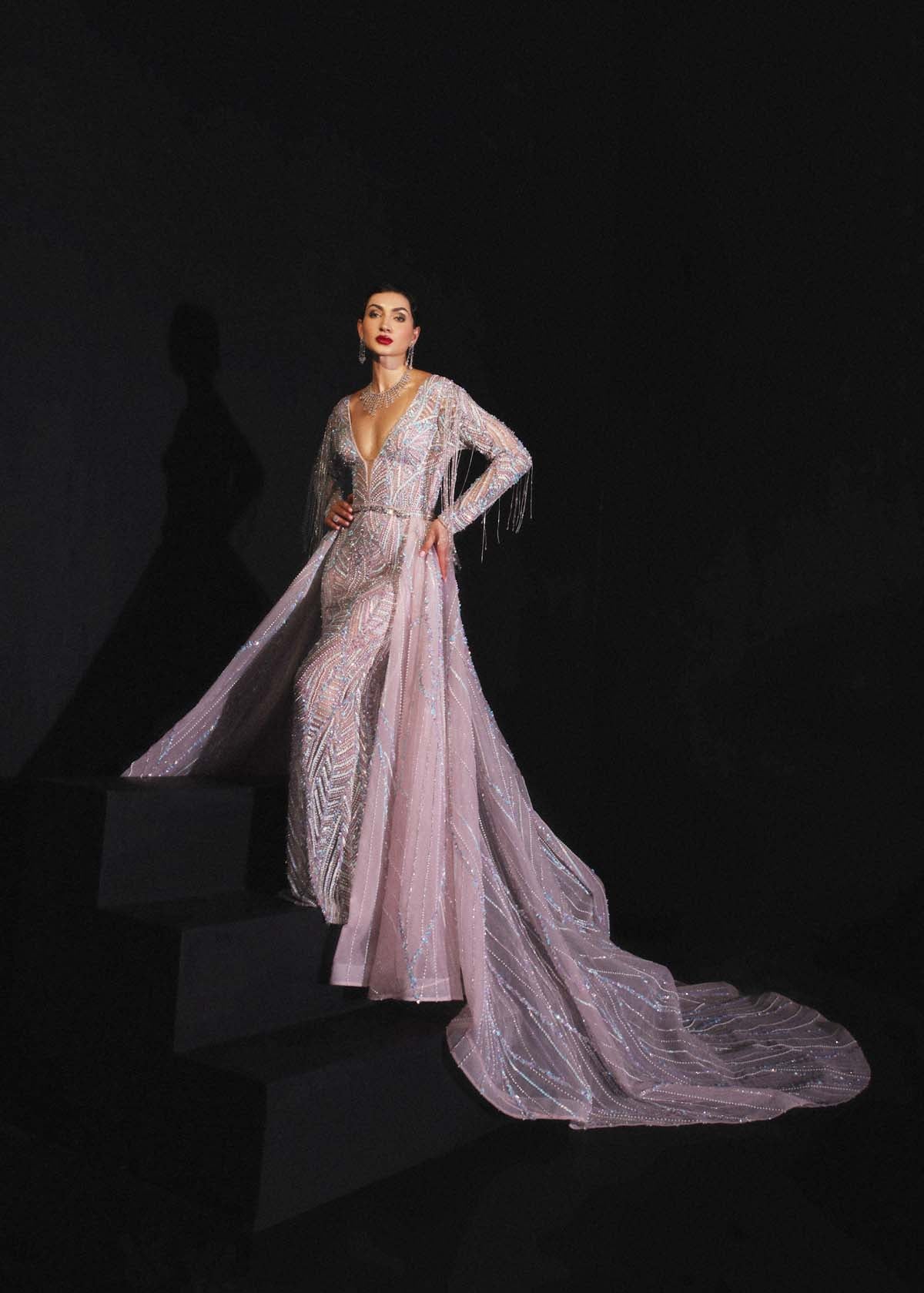 A Unique Multicolored Pillar Gown