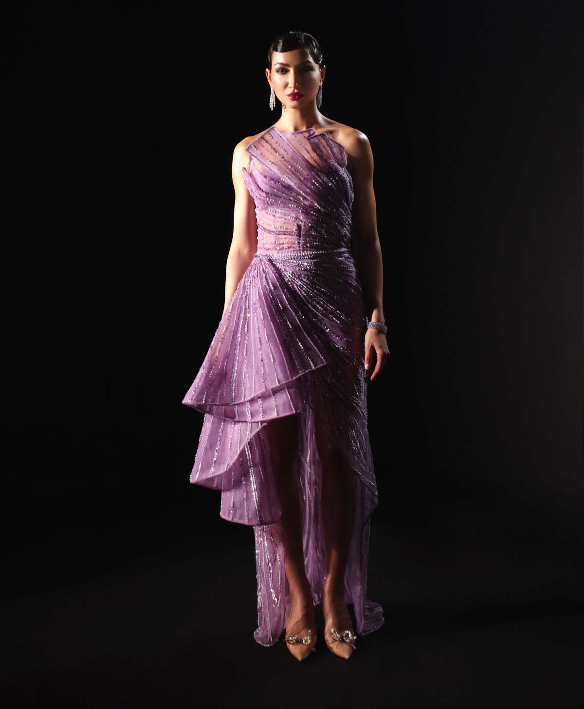 Hand-Embroidered Lilac Short Dress