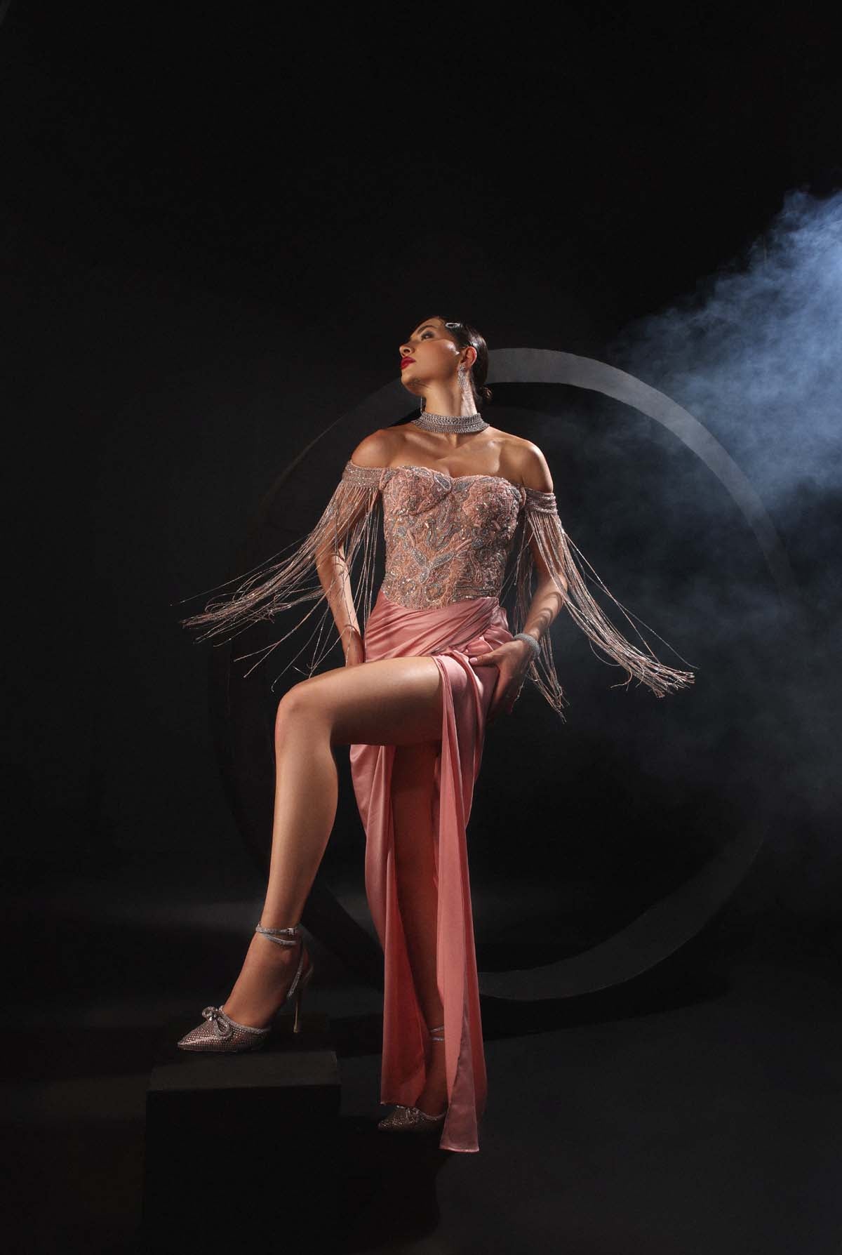 Exquisite Satin Gown With Hand-Embroidery & Tassels