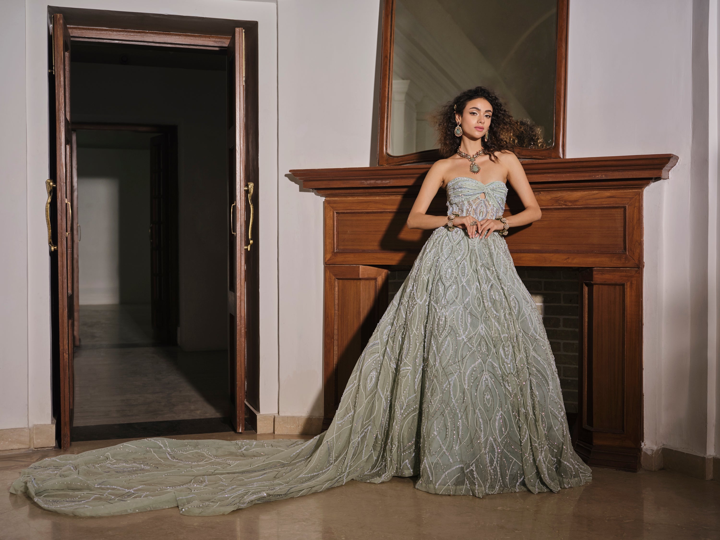 CY Amit GT Embroidered Ball Gown With Cape Front 1