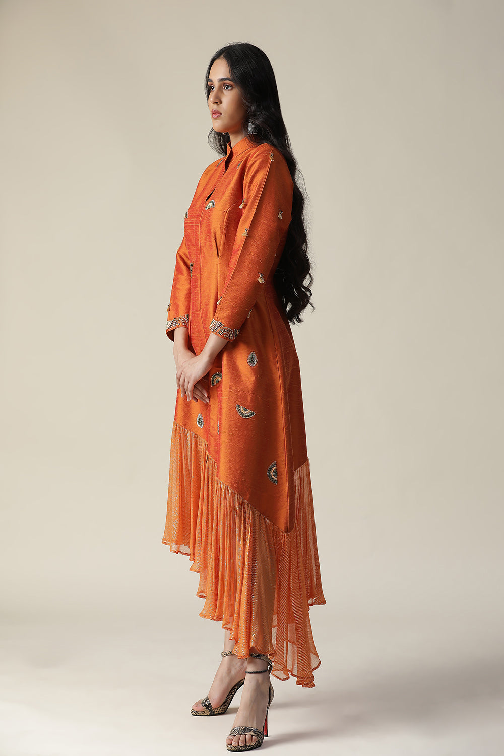 Burnt Orange Raw Silk Tunic - Auraya Fashion - - #tag1# - #tag2# - #tag3# - #tag3#