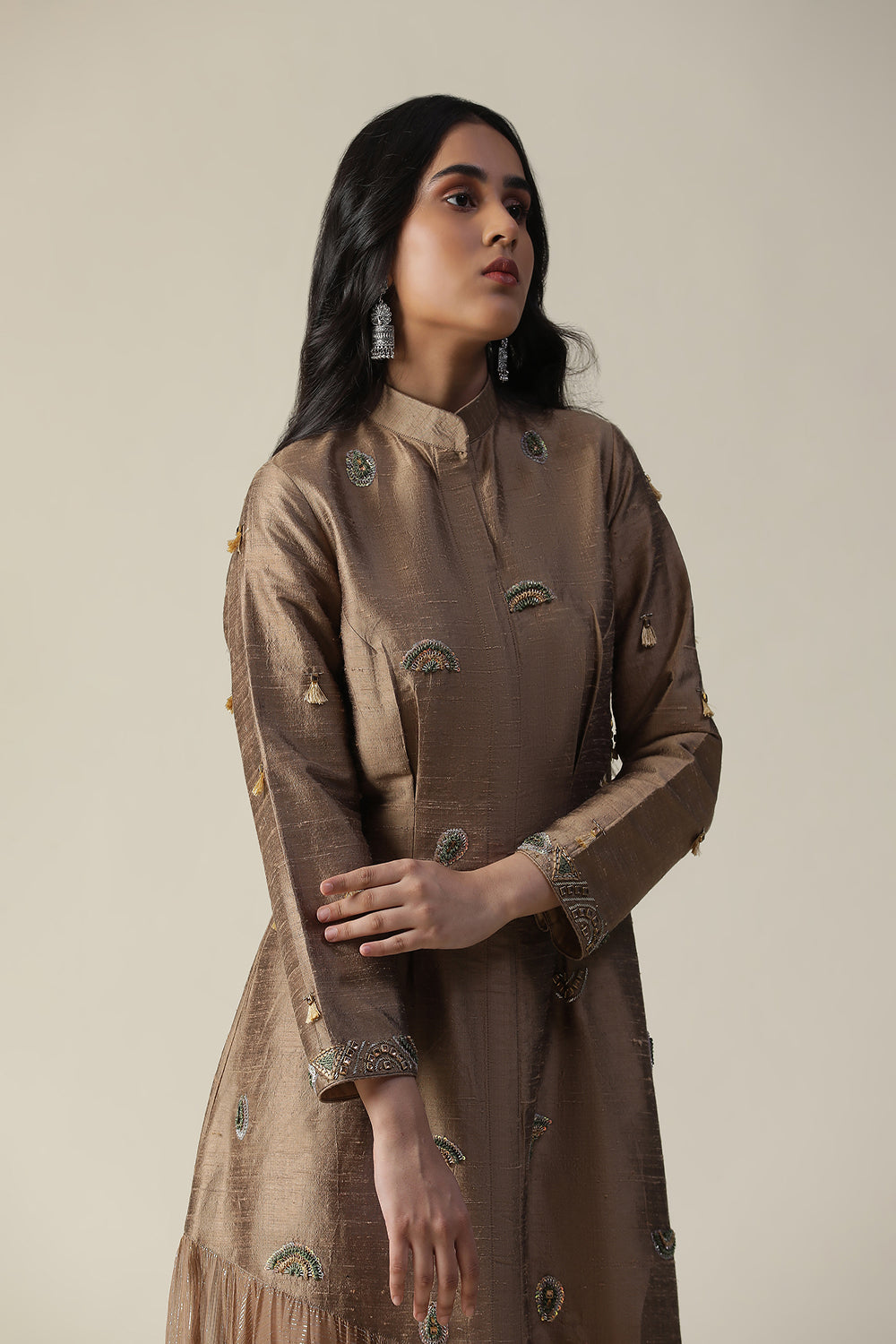 Cocoa Brown Raw Silk Tunic - Auraya Fashion - - #tag1# - #tag2# - #tag3# - #tag3#