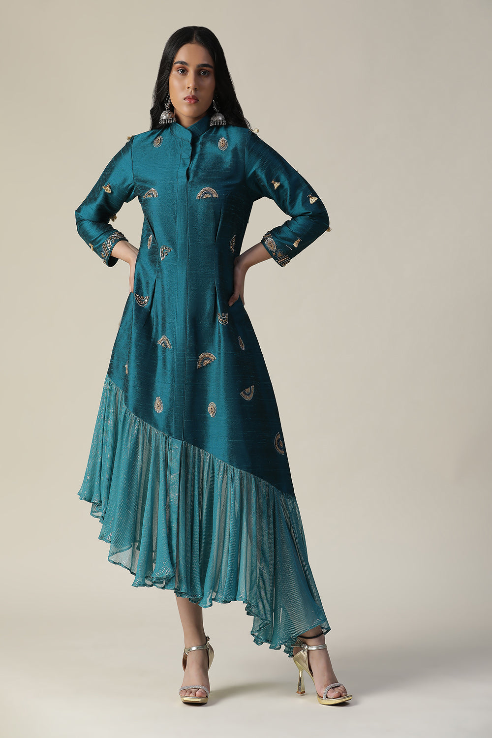 Dark Bermuda Blue Raw Silk Tunic - Auraya Fashion - - #tag1# - #tag2# - #tag3# - #tag3#
