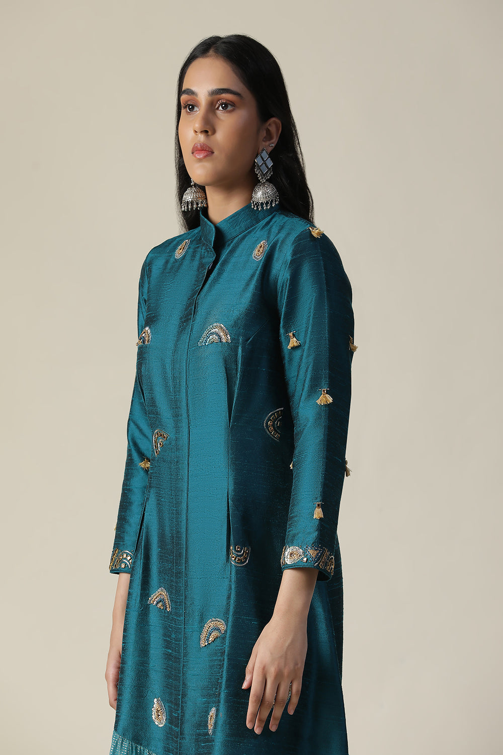 Dark Bermuda Blue Raw Silk Tunic - Auraya Fashion - - #tag1# - #tag2# - #tag3# - #tag3#