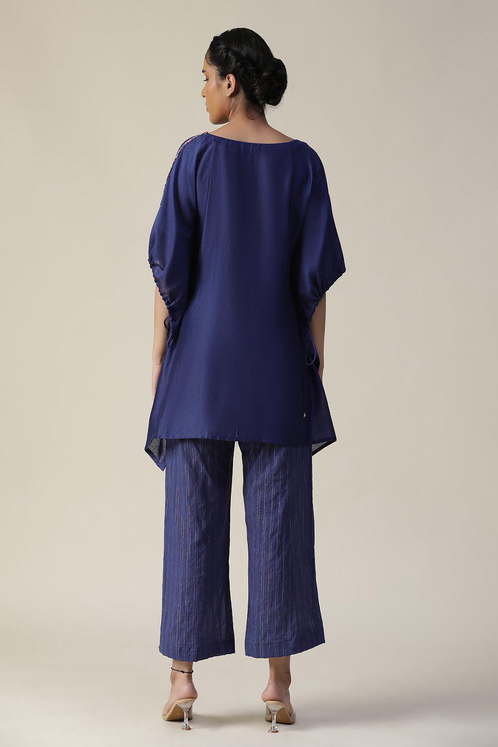 Cobalt Blue Embroidered Short Kaftan Cord Set - Auraya Fashion - - #tag1# - #tag2# - #tag3# - #tag3#