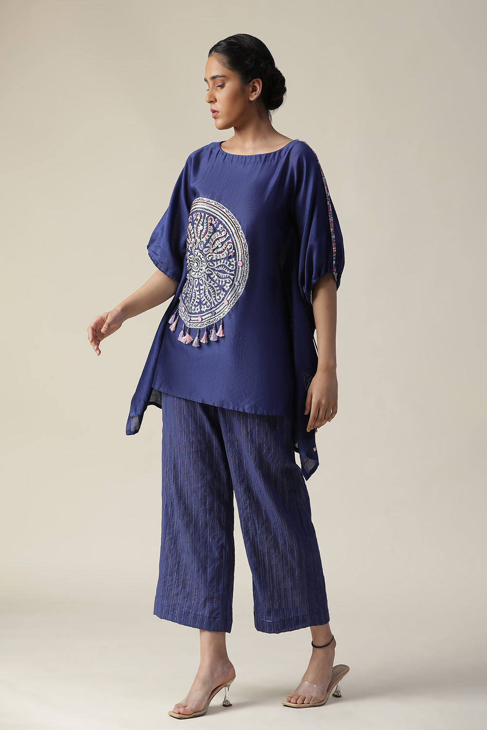 Cobalt Blue Embroidered Short Kaftan Cord Set - Auraya Fashion - - #tag1# - #tag2# - #tag3# - #tag3#