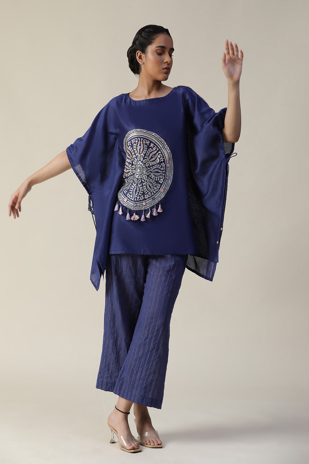 Cobalt Blue Embroidered Short Kaftan Cord Set - Auraya Fashion - - #tag1# - #tag2# - #tag3# - #tag3#