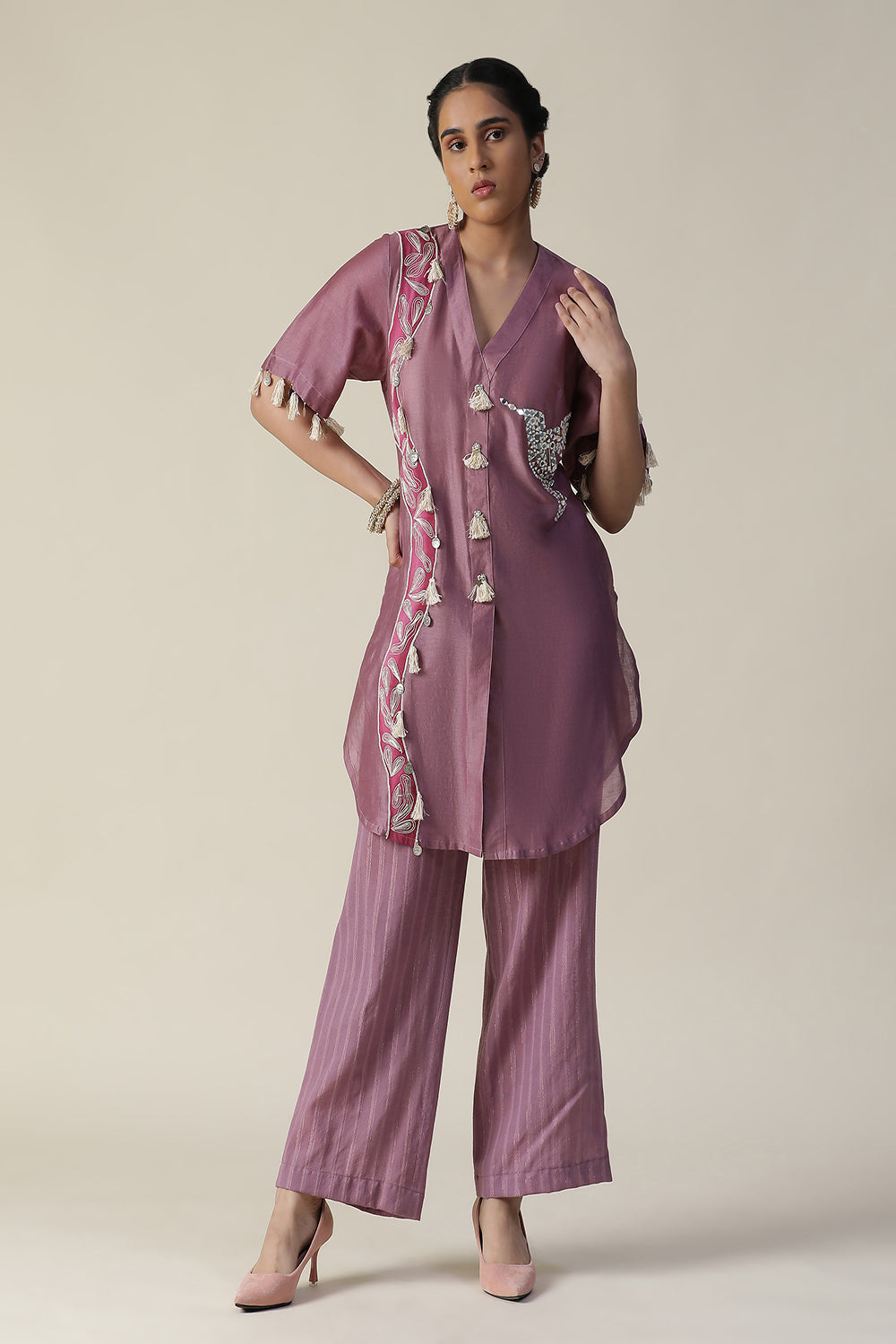Rosy Mauve Hand Painted Cord Set - Auraya Fashion - - #tag1# - #tag2# - #tag3# - #tag3#