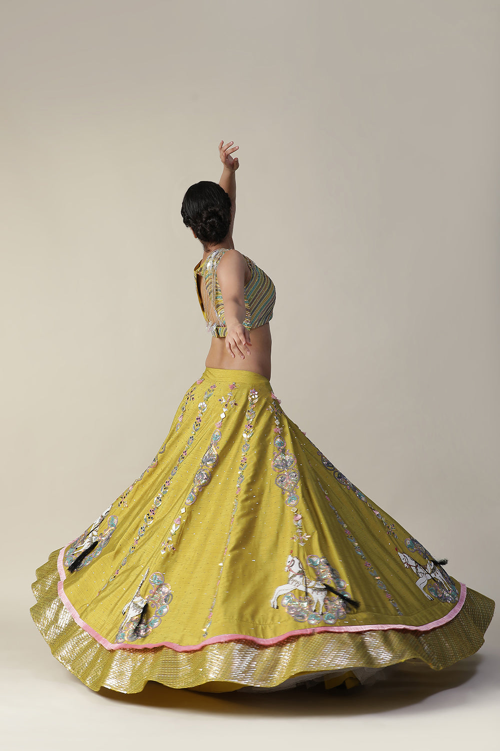 Pear Yellow Raw Silk Heavy Embroidered Lehenga Set - Auraya Fashion - - #tag1# - #tag2# - #tag3# - #tag3#
