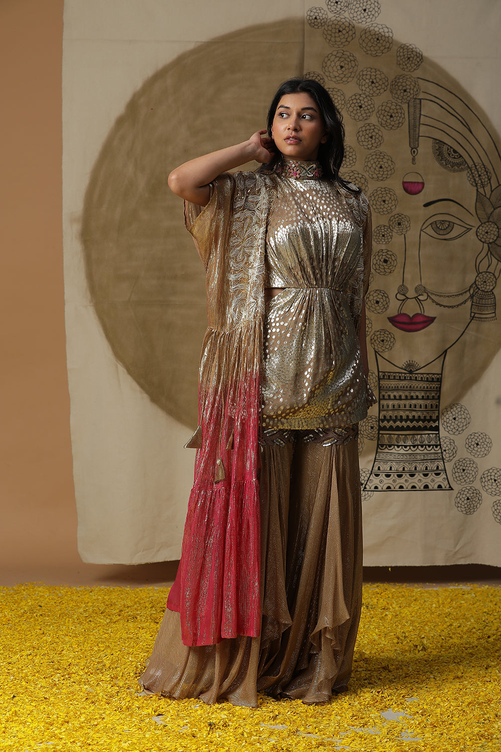 Dusty Gold Palazzo Set - Auraya Fashion - - #tag1# - #tag2# - #tag3# - #tag3#