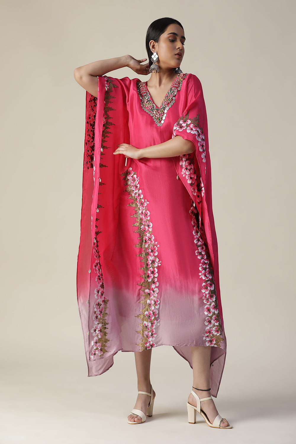 Hot Pink Hand Painted Kaftan - Auraya Fashion - - #tag1# - #tag2# - #tag3# - #tag3#