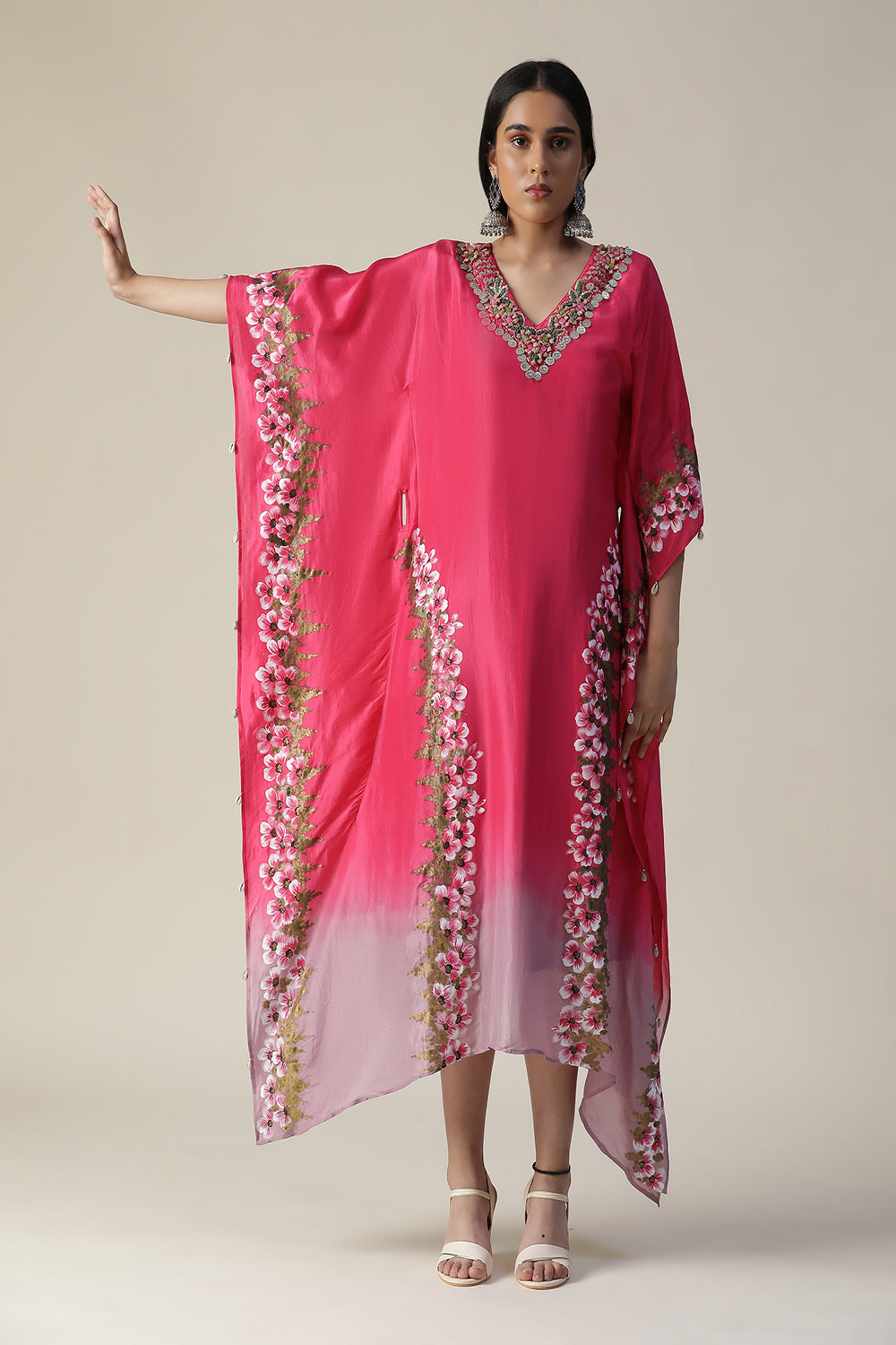Hot Pink Hand Painted Kaftan - Auraya Fashion - - #tag1# - #tag2# - #tag3# - #tag3#