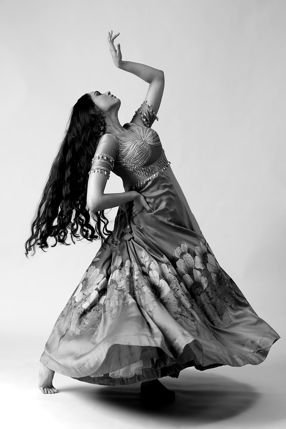 Pista Green Hand Painted Embroidered Chanderi Gown With Dupatta Set - Auraya Fashion - - #tag1# - #tag2# - #tag3# - #tag3#