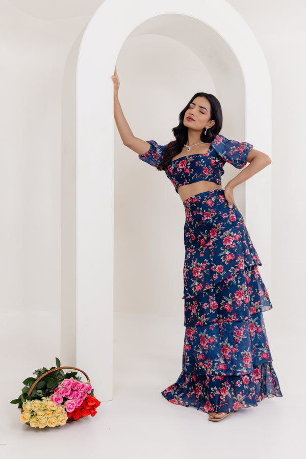 Liana Navy Blue Floral Printed Coord-Front-1