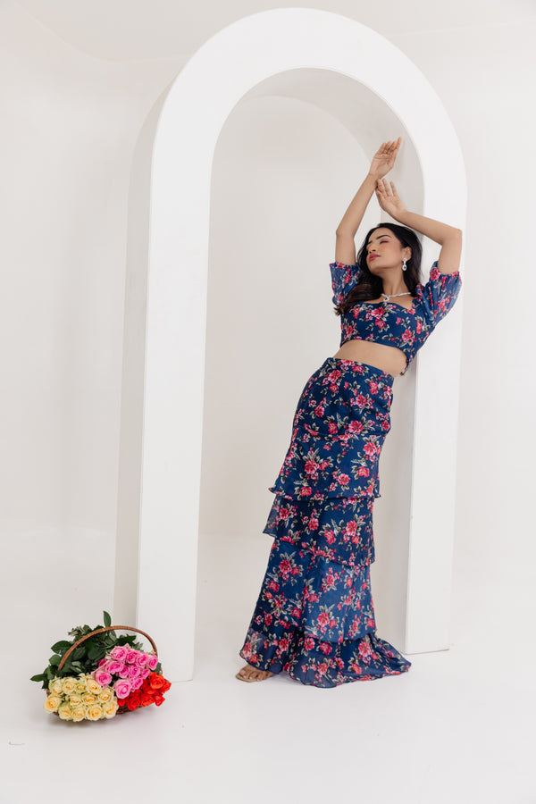 Liana Navy Blue Floral Printed Coord-Front-2