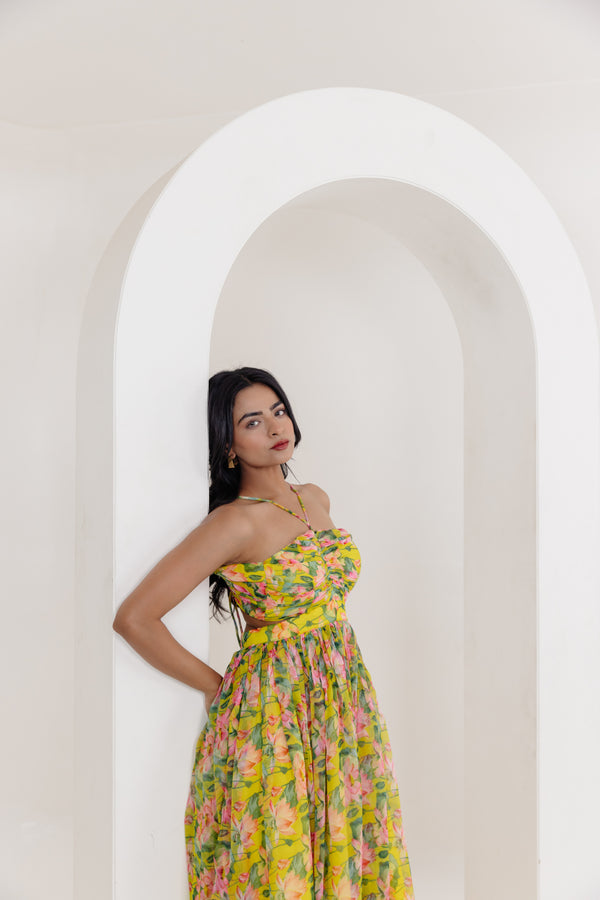 Niva Neon Floral Printed Long Dress Closeup-1