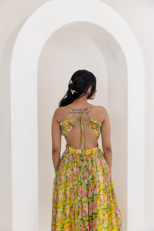 Niva Neon Floral Printed Long Dress Back-1