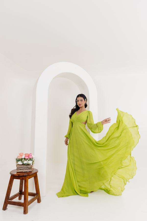 Lisa Neon Green Draped Long Dress Lisa Neon Green Draped Long Dress