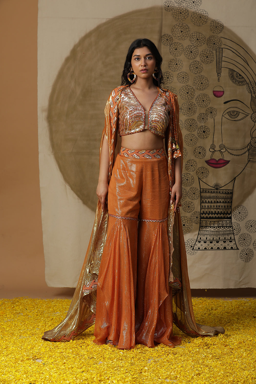 Apricot Cape Set - Auraya Fashion - - #tag1# - #tag2# - #tag3# - #tag3#