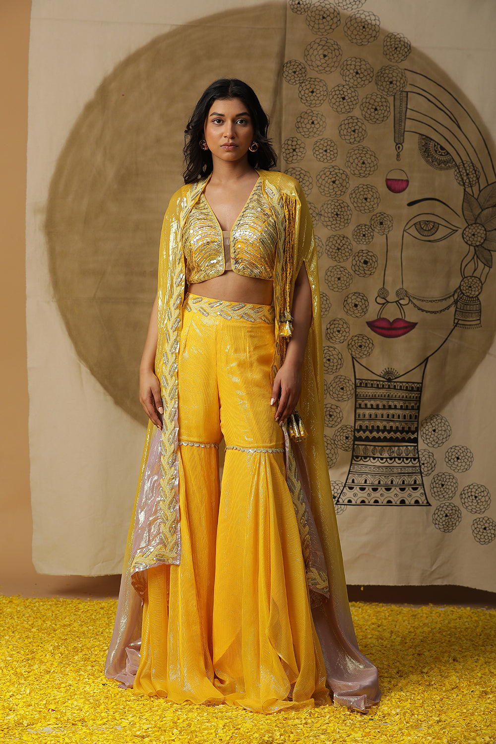 Lemon Yellow Cape Set - Auraya Fashion - - #tag1# - #tag2# - #tag3# - #tag3#
