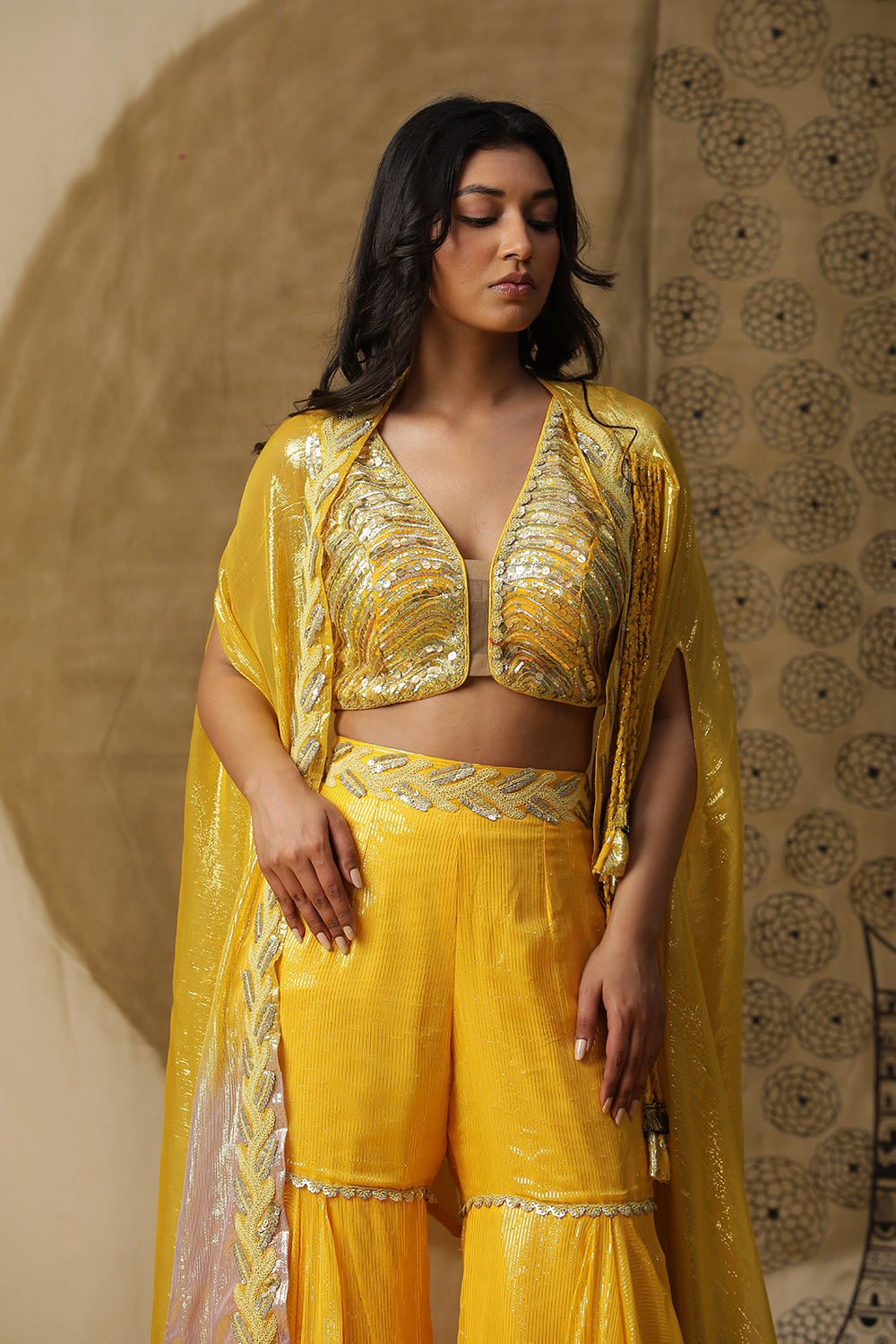 Lemon Yellow Cape Set - Auraya Fashion - - #tag1# - #tag2# - #tag3# - #tag3#