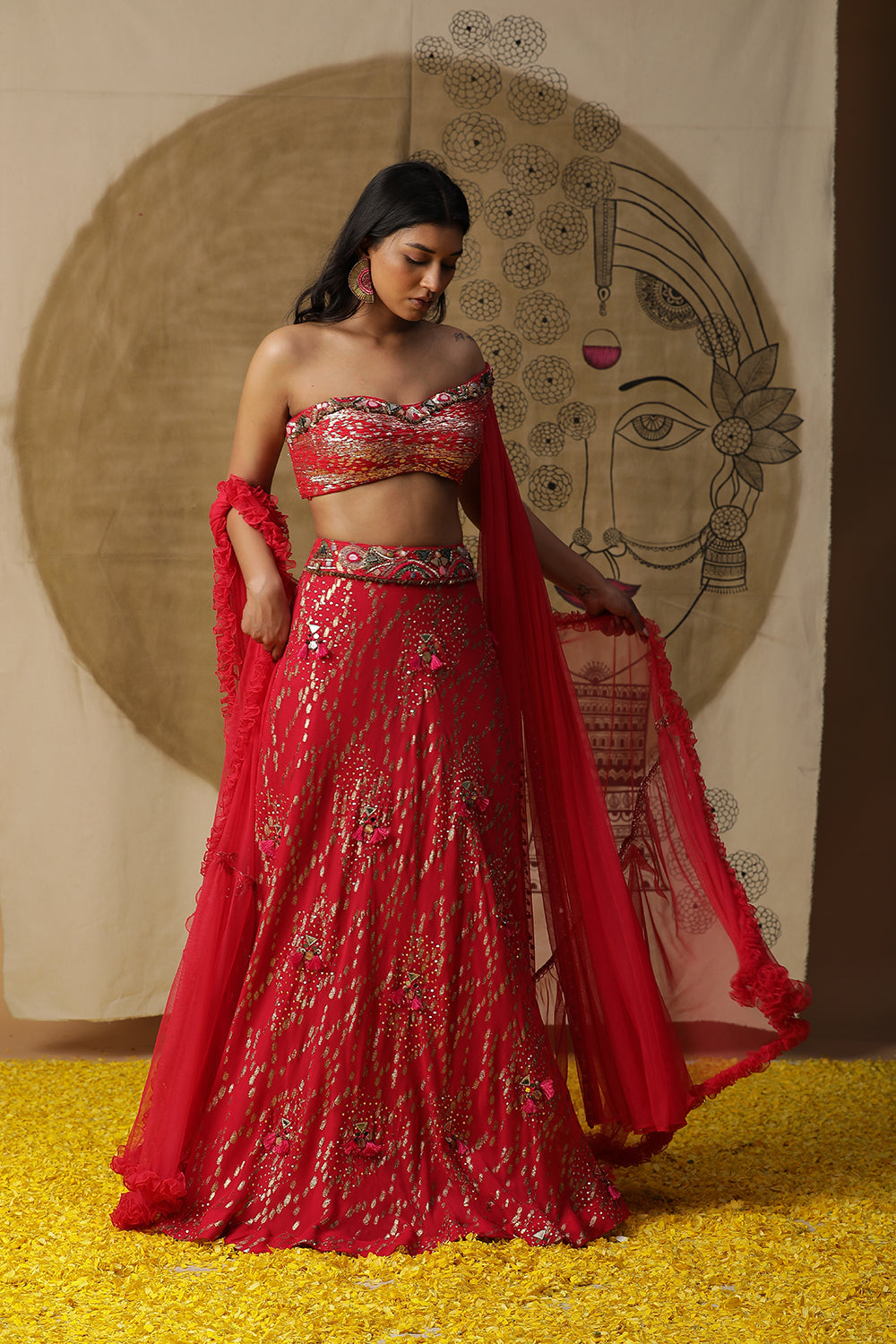 Dusty Red Lehnga Set - Auraya Fashion - - #tag1# - #tag2# - #tag3# - #tag3#