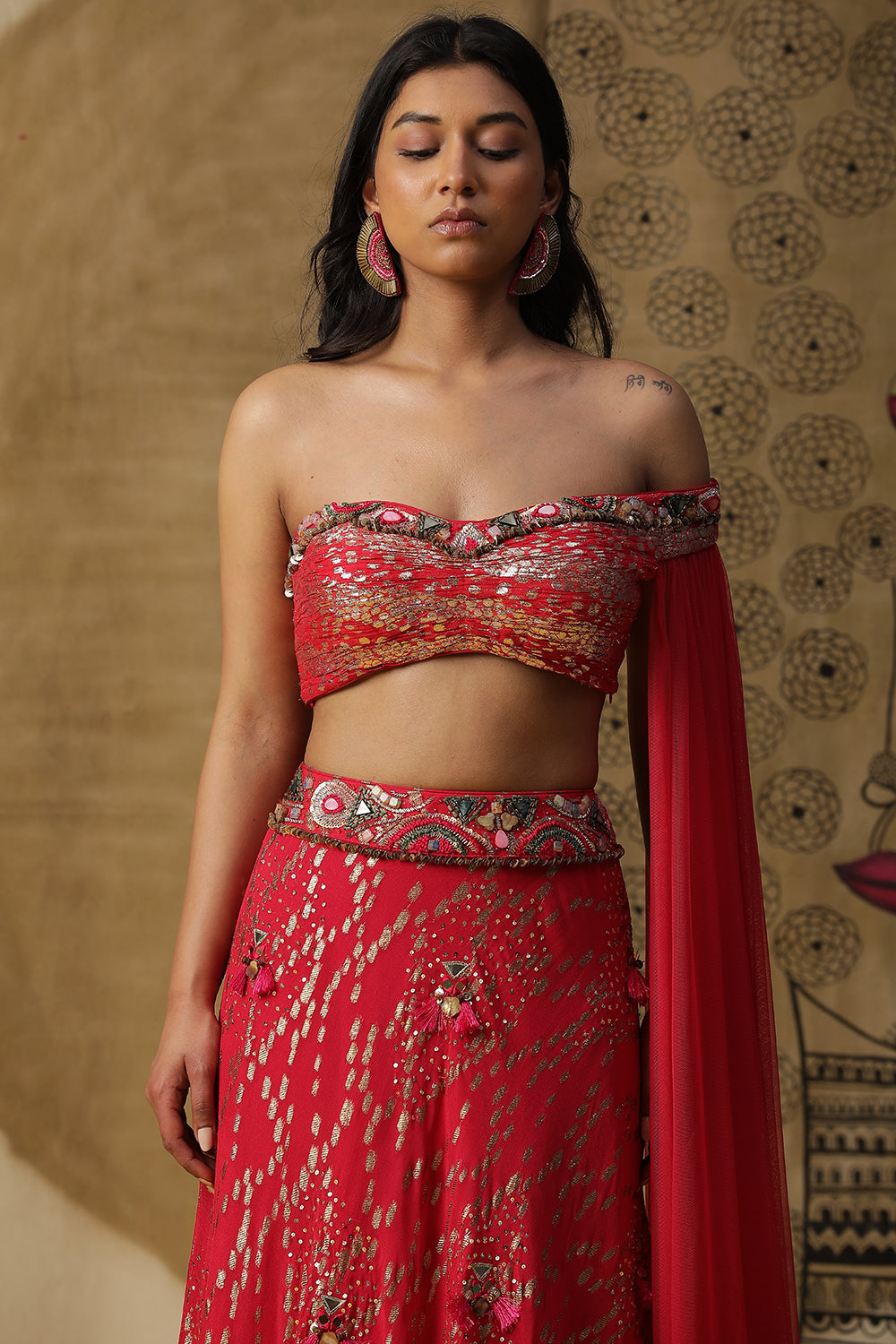 Dusty Red Lehnga Set - Auraya Fashion - - #tag1# - #tag2# - #tag3# - #tag3#