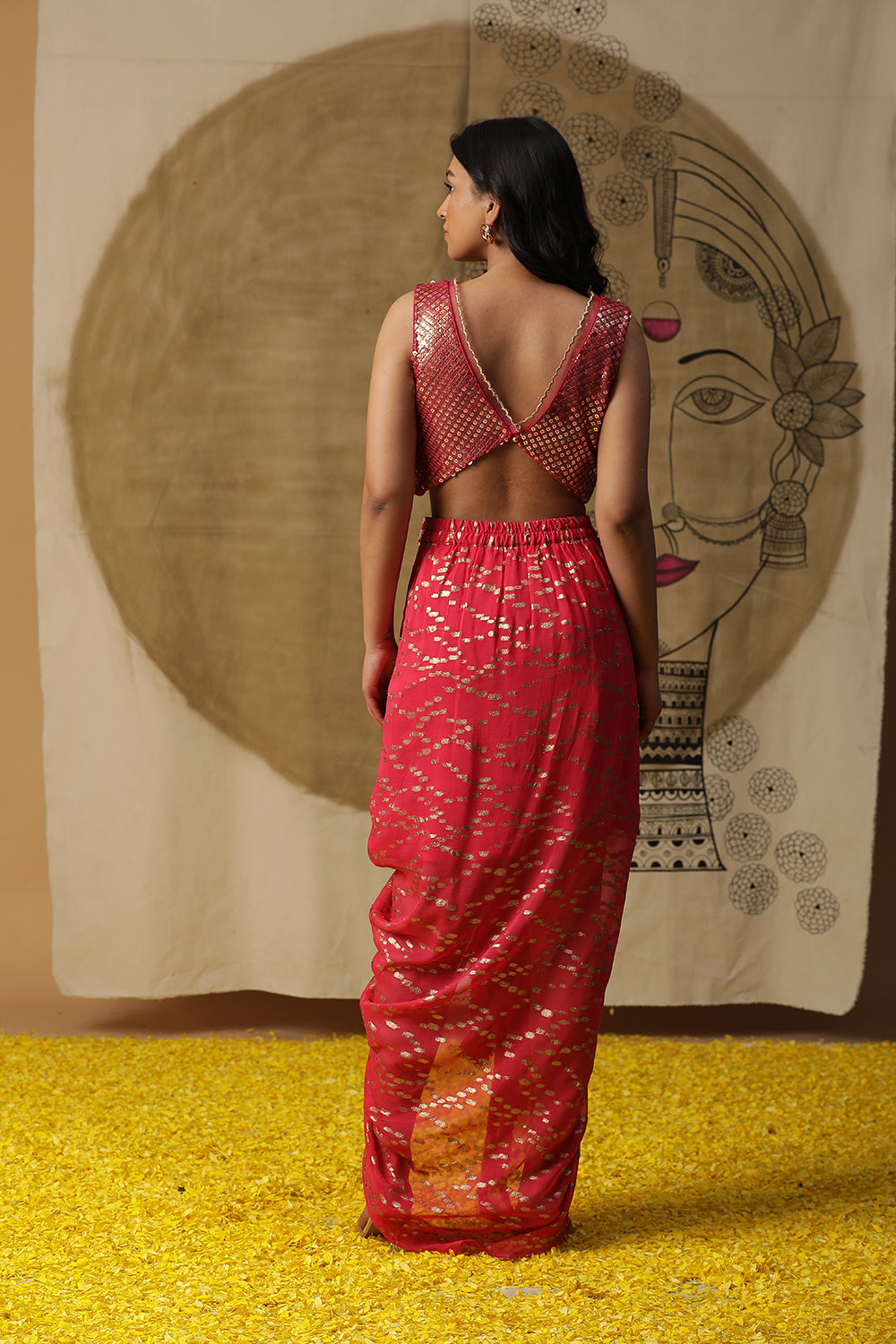 Coral Dhhoti Set - Auraya Fashion - - #tag1# - #tag2# - #tag3# - #tag3#