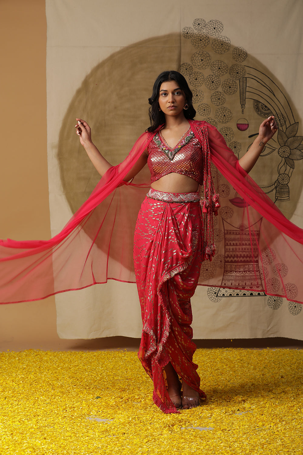 Coral Dhhoti Set - Auraya Fashion - - #tag1# - #tag2# - #tag3# - #tag3#