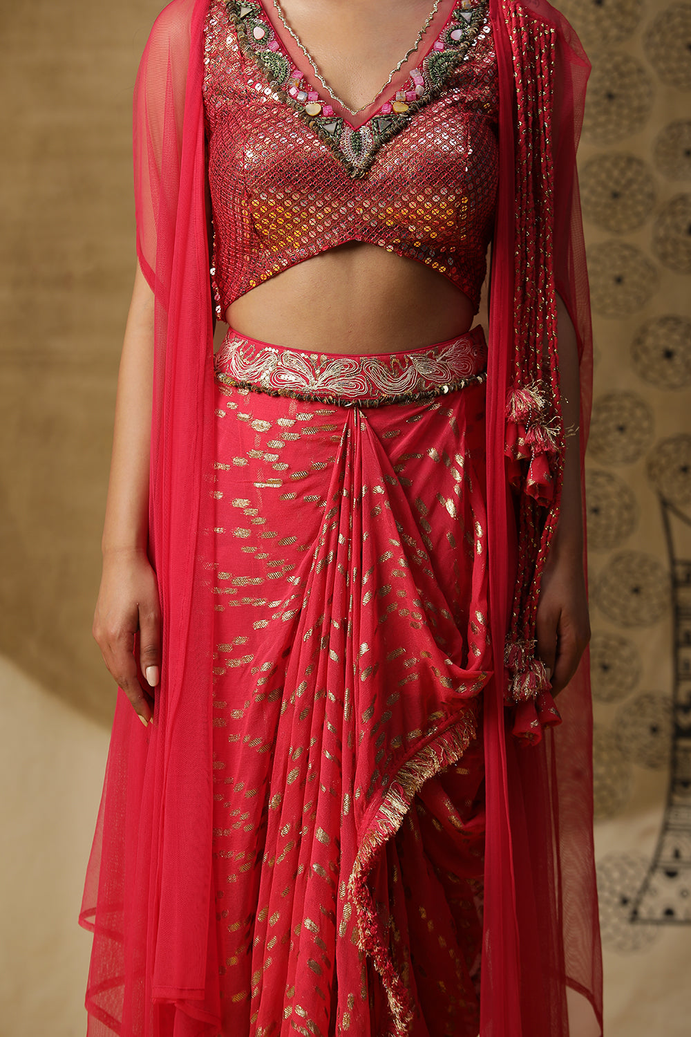 Coral Dhhoti Set - Auraya Fashion - - #tag1# - #tag2# - #tag3# - #tag3#